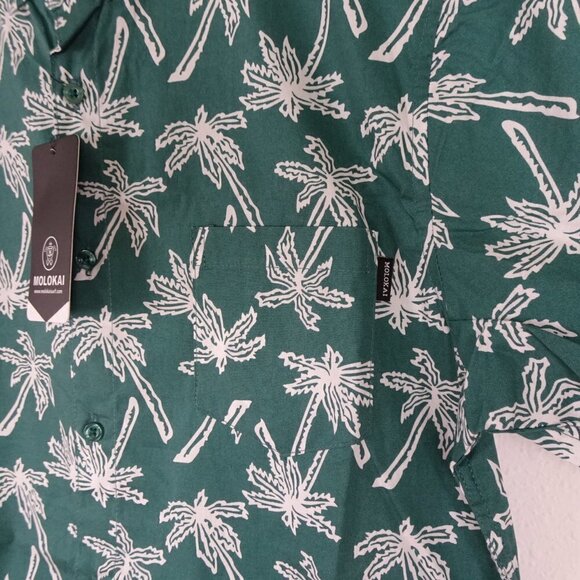Molokai Surf Short Sleeve Shirt Men's Size M Green Palm Trees Button Front - Picture 3 of 8